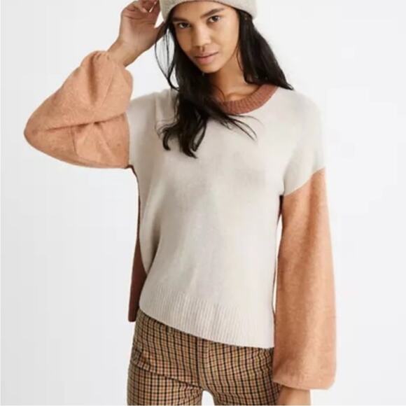 Madewell Colorblock Payton Pullover Sweater Crew Neck Drop Sleeve Fall Medium - Picture 1 of 8